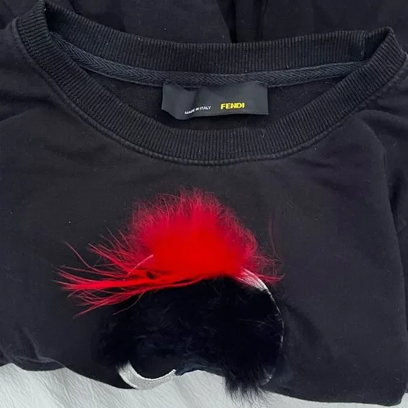 Fendi Karl Lagerfeld Karlito Embroidered Mink Fur Detail Crewneck Sweater